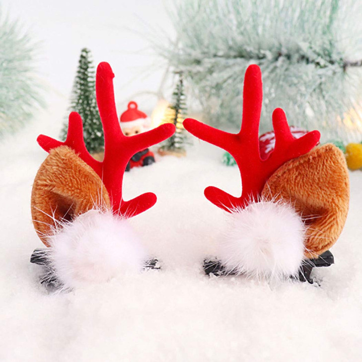 Aceorna Christmas Headband Reindeer Antlers Xmas Hair Clip Ball Flower Ring Antlers Hair Pins Deer Horn Ears and Berries Hairpin Christmas Hair Acces