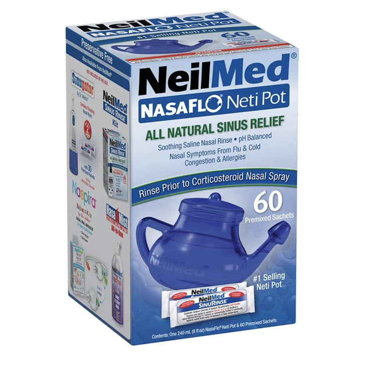 NeilMed NasaFlo Unbreakable Neti Pot with Premixed Packets 50 Count (Pack of 1)