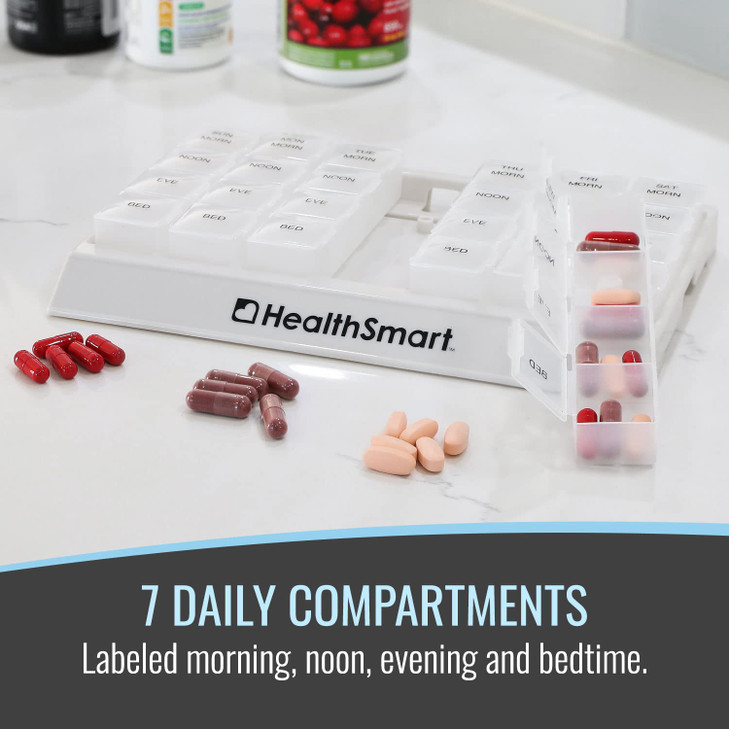 HealthSmart Weekly Pill Organizer 3 Times A day, Medicine Organizer for Morning