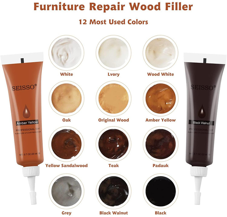 SEISSO Wood Repair Kit Touch up Paint Restore Any Wooden Furniture Stain, 12