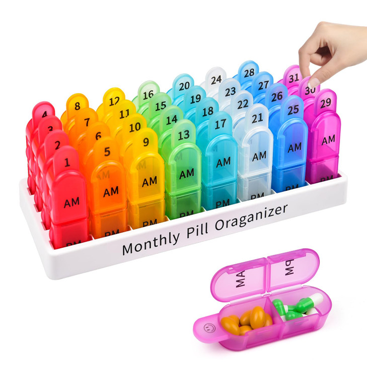 Monthly Pill Organizer 2 Times A Day, Greencycle 30 Day Medicine Organizer, AM