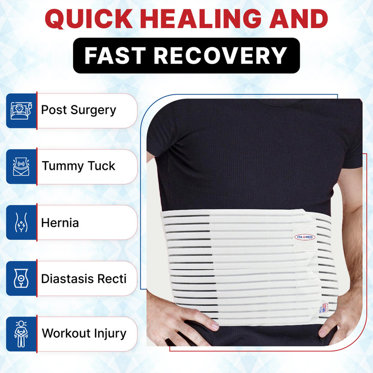 ITA-MED 8" Wide Breathable Abdominal Binder for Men, Ideal Warp for Post