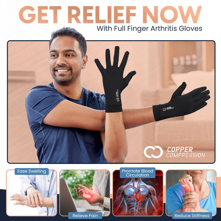 Copper Compression Full Finger Arthritis Gloves