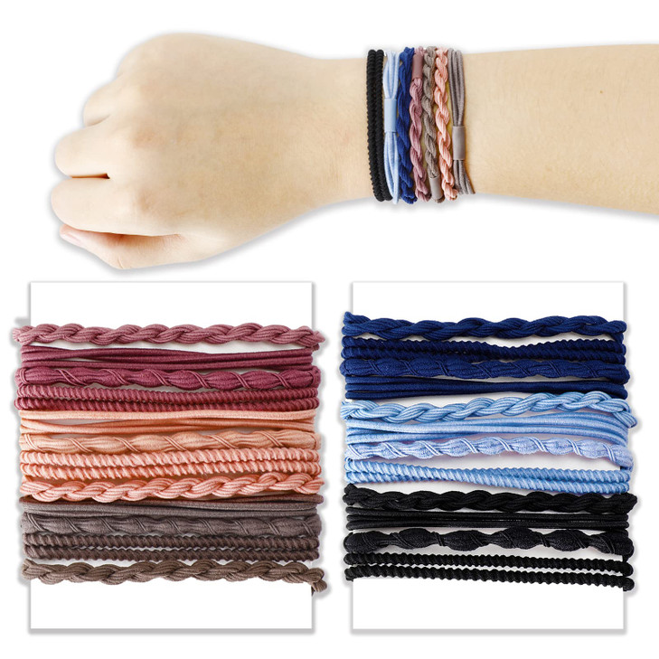 24 Pcs Boho Hair Ties Bracelets, Elastic Twist Braided Hair Ties for Women/Girls, 4 Style Morandi Hair Bands, No Damage Hair Accessories for Thin and