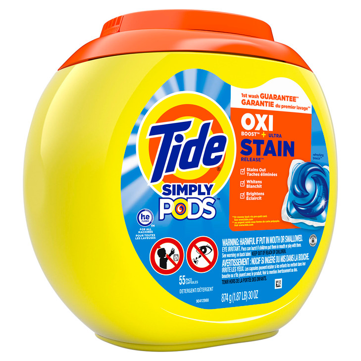 Tide Simply Pods + Oxi Laundry Detergent Soap Pods, Refreshing Breeze, 55 Count