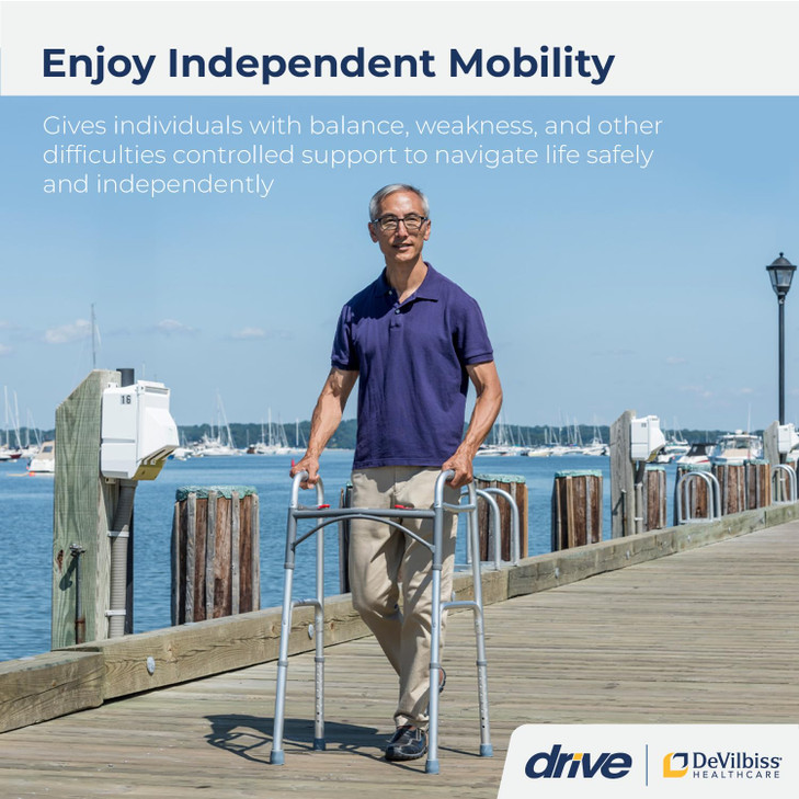 Drive Medical 2-Button Standard Foldable Walker for Seniors & Adults