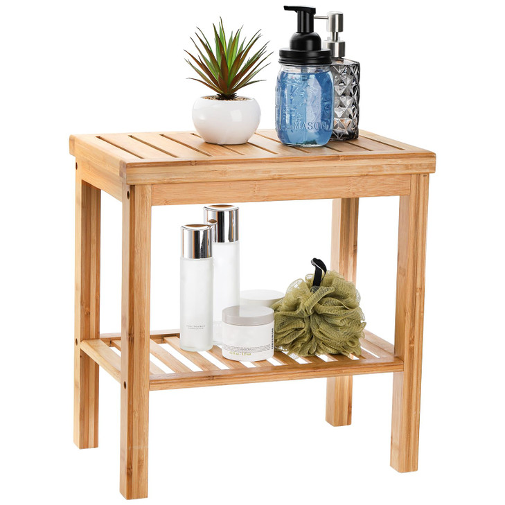 SOUJOY Bamboo Shower Bench, Bath Seat Stool, Spa Foot Rest Shaving Stool