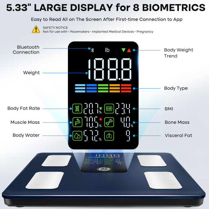 GE Smart Scale for Body Weight, BMI, Fat, Muscle Mass, Digital Bathroom Scales
