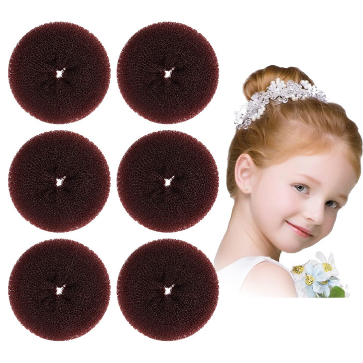 Extra Bun Maker for Kids, Ring Style Hair Doughnut Shaper, 6PCS Chignon for Short and Thin Hair (Small Size, 2.5 Inch/Brown)