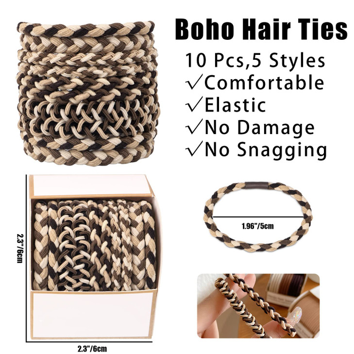 10 Pcs Boho Hair Ties Bracelets for Women Girls - Cute Gradient Ponytail Holders Elastics Hair Ties for Thick Hair,No Damage 5 Styles Hair Accessorie