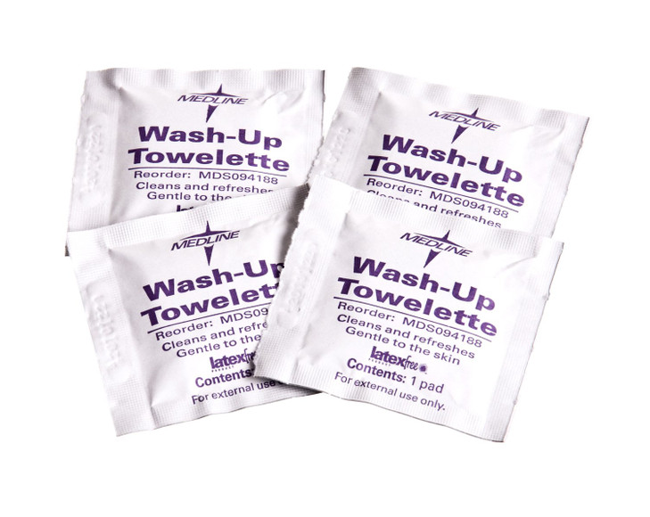 Medline Wash-Up Wet Wipe Cleansing Towelettes with BZK, 7.5 In. x 4.5 In.