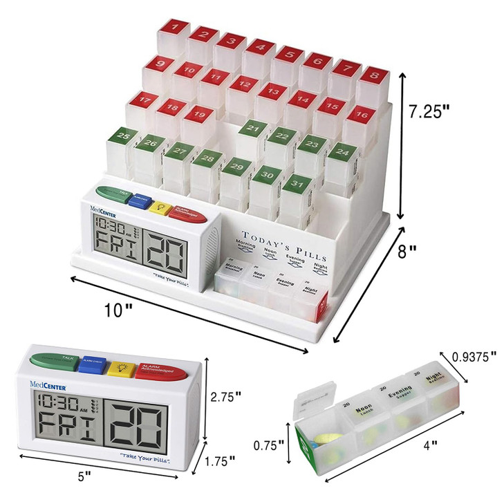 Medcenter Monthly Pill Organizer System 4 Times a Day, 31 Day Pill Organizer Box