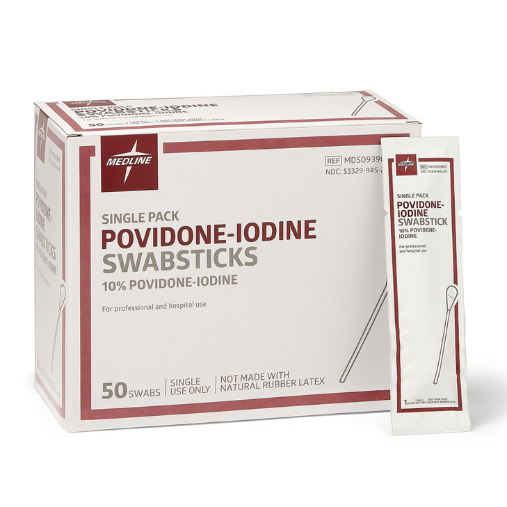 Medline Povidone-Iodine PVP Swabstick, Single Pack, Antiseptic for First Aid