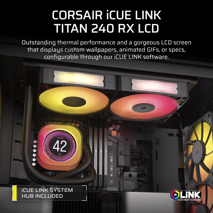 CORSAIR iCUE Link Titan 240 RX LCD Liquid CPU Cooler - 240mm AIO