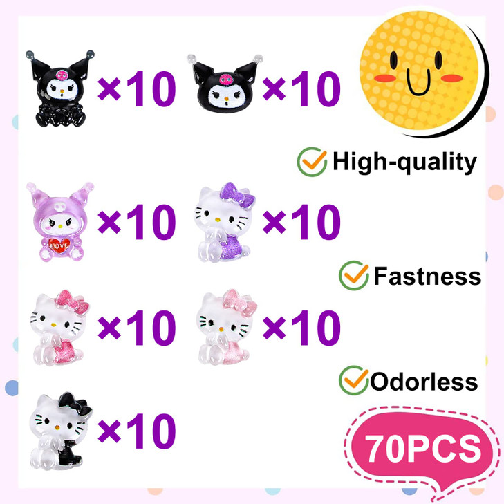 CLTJMM 70 PCS Kawaii Cute Cartoon Kitty Nail Charms | 3D Flatback Resin Rhinestones for DIY Nail Art & Slime Decorations | Perfect for Women & Girls