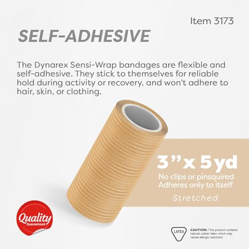 Dynarex Sensi-Wrap Self-Adhesive Bandages, 24-Pack, 3" x 5 Yards, Tan, Latex