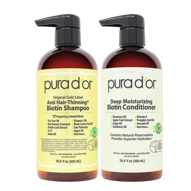 PURA D'OR Anti-Thinning Biotin Shampoo & Deep Moisturizing Conditioner Original