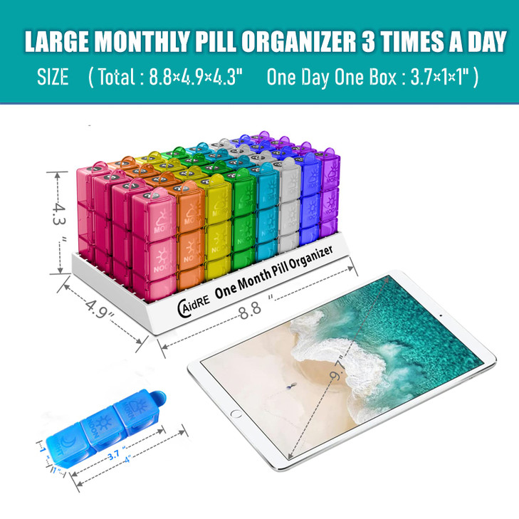 CAidRE Monthly Pill Organizer 31 Day 3 Times a Day