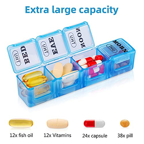 XL Large Weekly Pill Organizer 4 Times a Day, 7-Day Pill Boxes AM PM, Big
