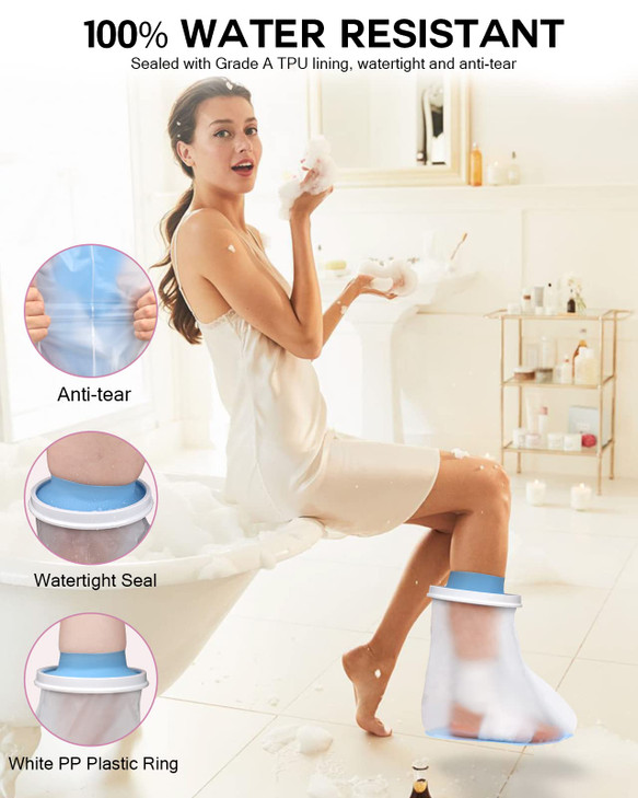Waterproof Foot Cover for Shower Adult, Foot Cast Covers with Non-Slip Padding