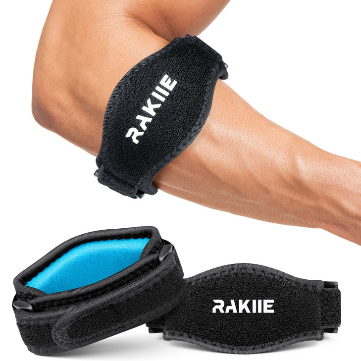 Rakiie 2 Pack Tennis Elbow Brace for Men Women, Adjustable Non-slip Golfer Elbow