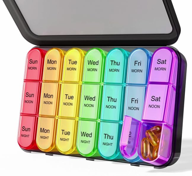 Pill Organizer 3 Times a Day with Double Protection, Moisture-Proof Weekly 3X