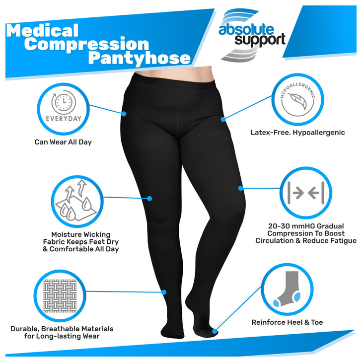 Made in USA - Compression Pantyhose for Women Circulation 20-30mmHg