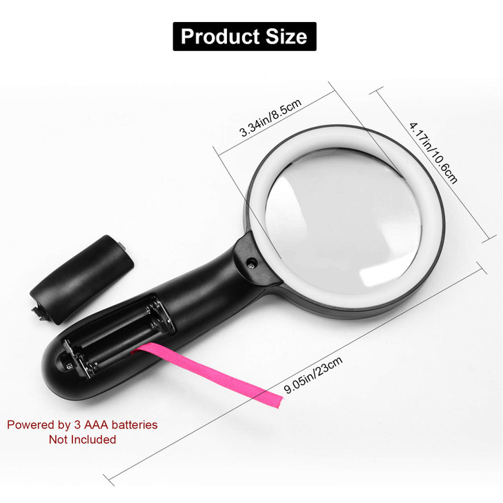 JMH Magnifying Glass with Light, 3X Handheld Large Magnifying Glass 12 LED