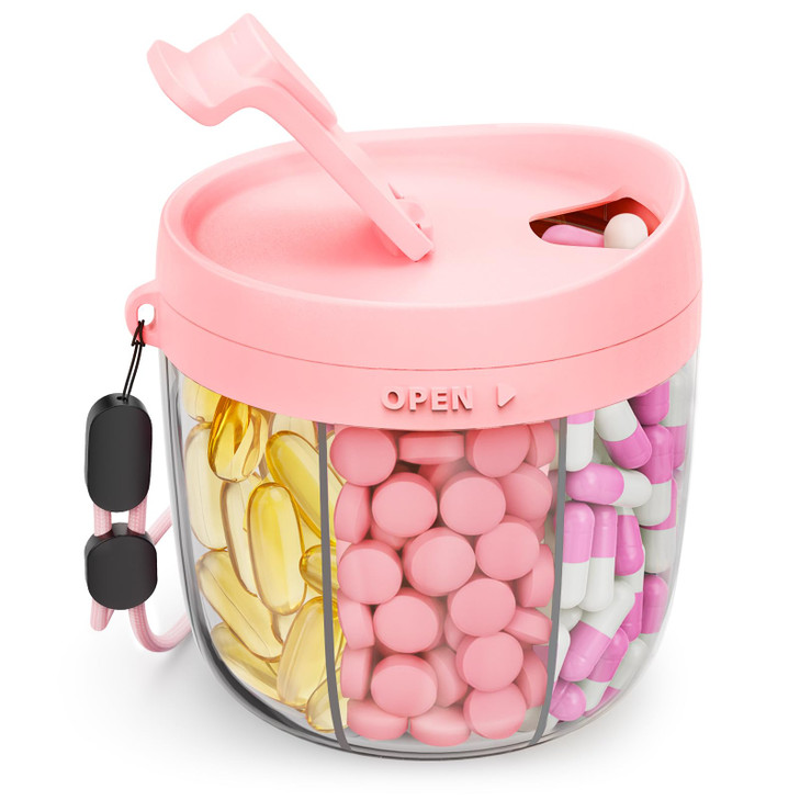 AMOOS Cute Pill Dispenser with 7 Compartments, Pill Bottle Organizer