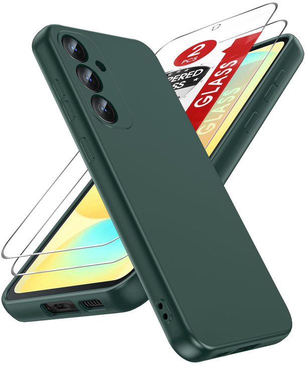 LeYi Samsung S24 FE Case with 2Pcs Tempered Glass Screen Protector, Liquid Silicone Slim & Anti-Scratch Cellphone Funda para Case for Galaxy S24FE, G