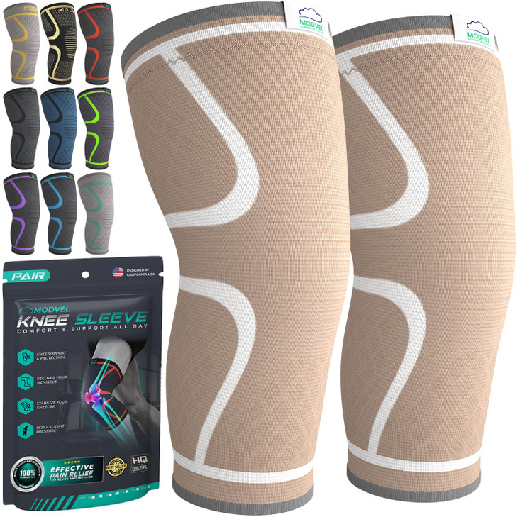 Modvel Compression Knee Brace for Women & Men, 2 Pack Knee Support Sleeves