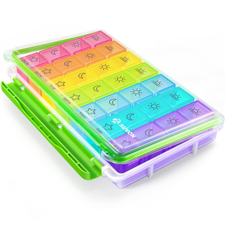 AUVON iMedassist Moisture-Proof Weekly Pill Organizer 4 Times a Day, Large 7 Day
