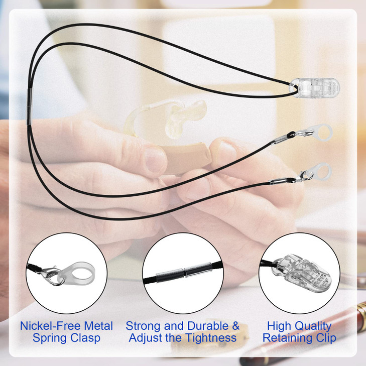 Flutesan 3 Pack Hearing Aid Anti Lost Clips with Lanyard, Secure Retention Cord