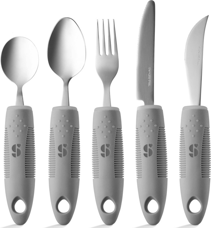 Special Supplies Adaptive Utensils (5-Piece Kitchen Set) Wide, Non-Weighted