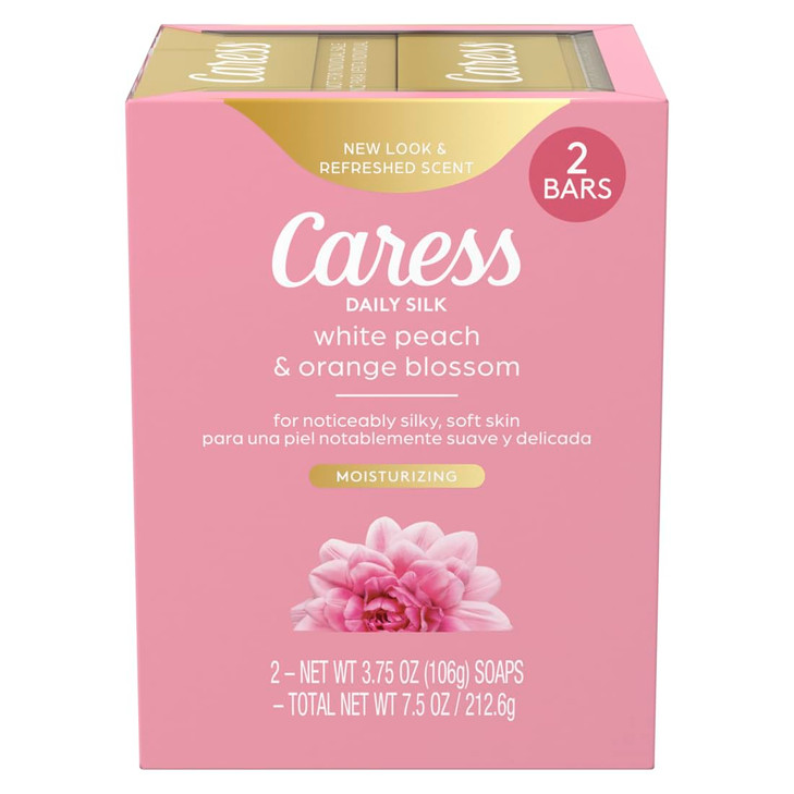 Caress Beauty Bar Soap For Women, Daily Silk With Silk Extract and Floral Oil Essence Moisturizing Body Soap for Silky, Soft Skin, 3.75 oz, 2 Bath Ba
