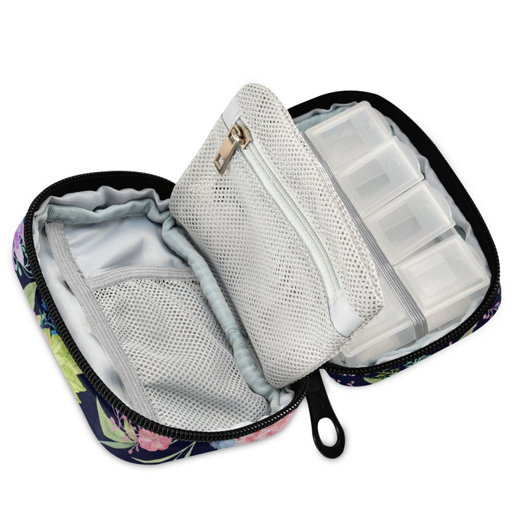 Hummingbird Floral Pill Case, Weekly Portable Pill Bag Container 7 Days Pill Box
