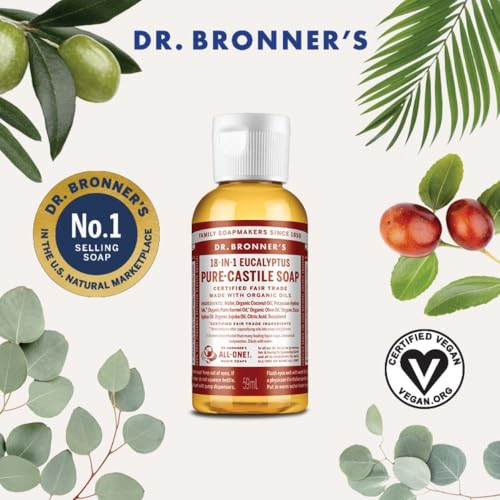 Dr. Bronner's - Pure-Castile Liquid Soap (Eucalyptus, 2 Ounce) - Made with Organic Oils, 18-in-1 Uses: Face, Body, Hair, Laundry, Pets and Dishes, Co