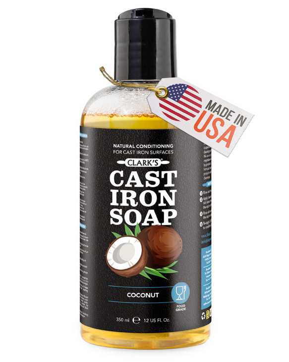 CLARK'S Cast Iron Cleaner 12 oz, Made in USA, Plant Based Coconut Cast Iron Soap