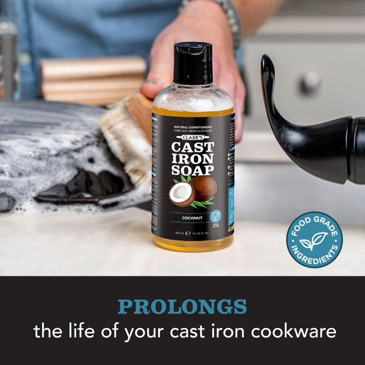 CLARK'S Cast Iron Cleaner 12 oz, Made in USA, Plant Based Coconut Cast Iron Soap