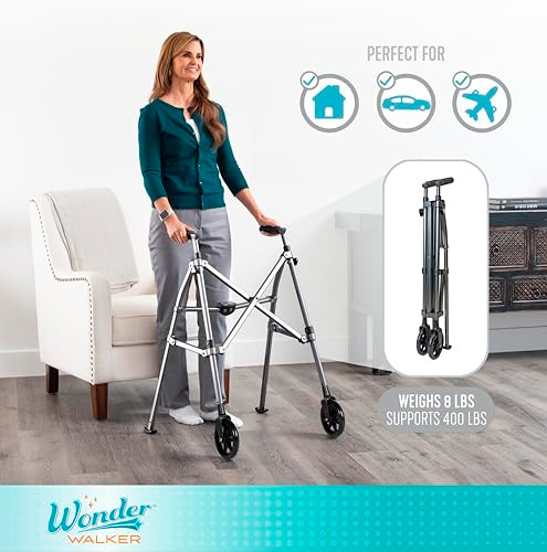 Stander Space Saver Walker, Lightweight Folding Rolling Mobility Aid for Seniors