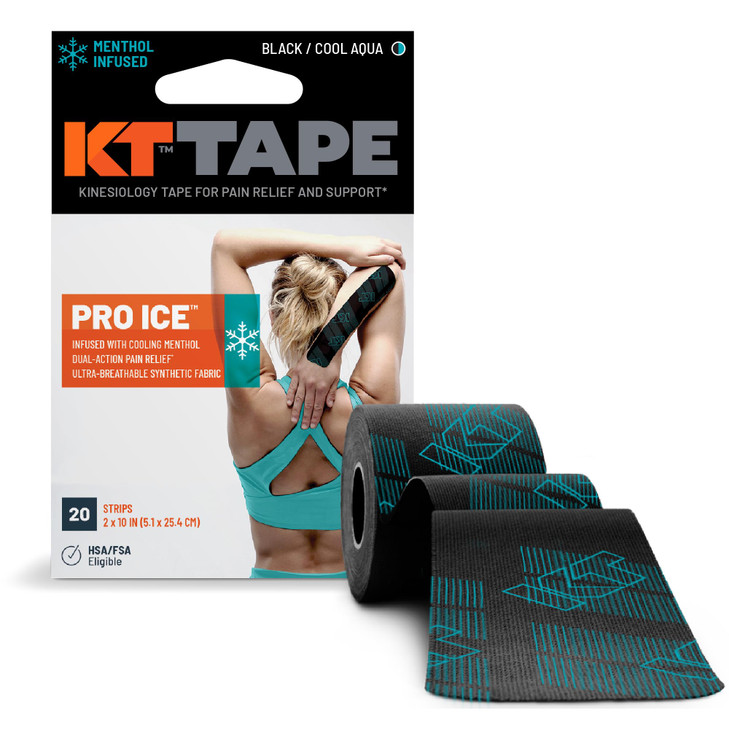KT Tape, Pro Ice, Menthol Infused Kinesiology Tape, 20 Count, 10" Precut Strips