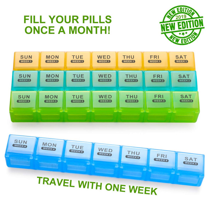 Sukuos Monthly Pill Organizer 28 Day Easy to Open, Large Moisture-Resistant Pill