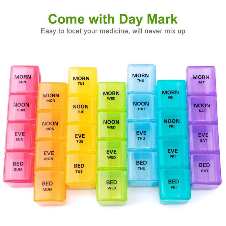 Sukuos Large Weekly Pill Organizer 7 Day (4 Times a Day), Moisture-Resistant