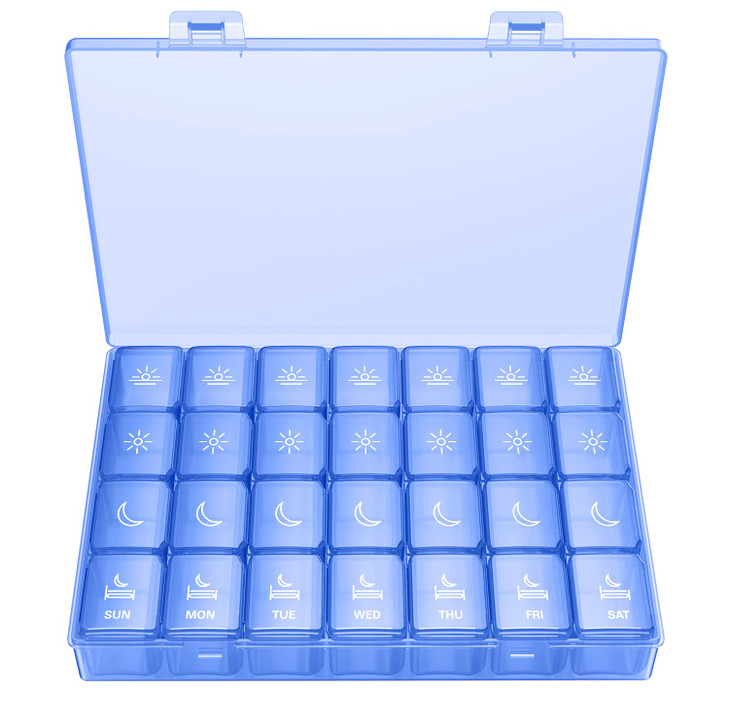 XL Pill Organizer 4 Times a Day, BUG HULL Extra Large Weekly Pill Box Case, 7