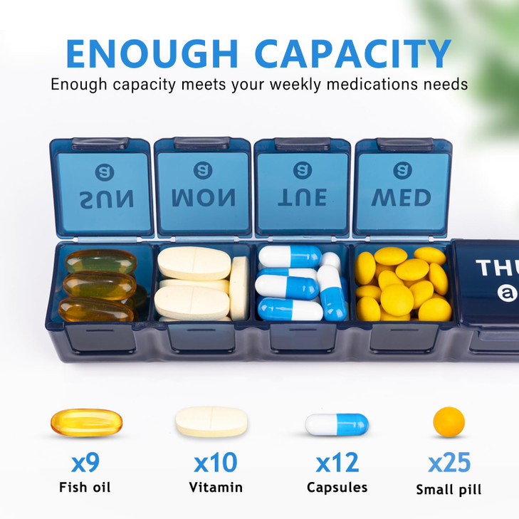 2-Pack Weekly Large Pill Organizer for Travel, 7 Day Pill Boxes and Organizer