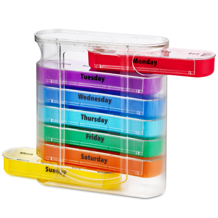 MEDca Weekly Pill Organizer, Four Times-a-Day, 1 Dispenser with Stackable AM/PM