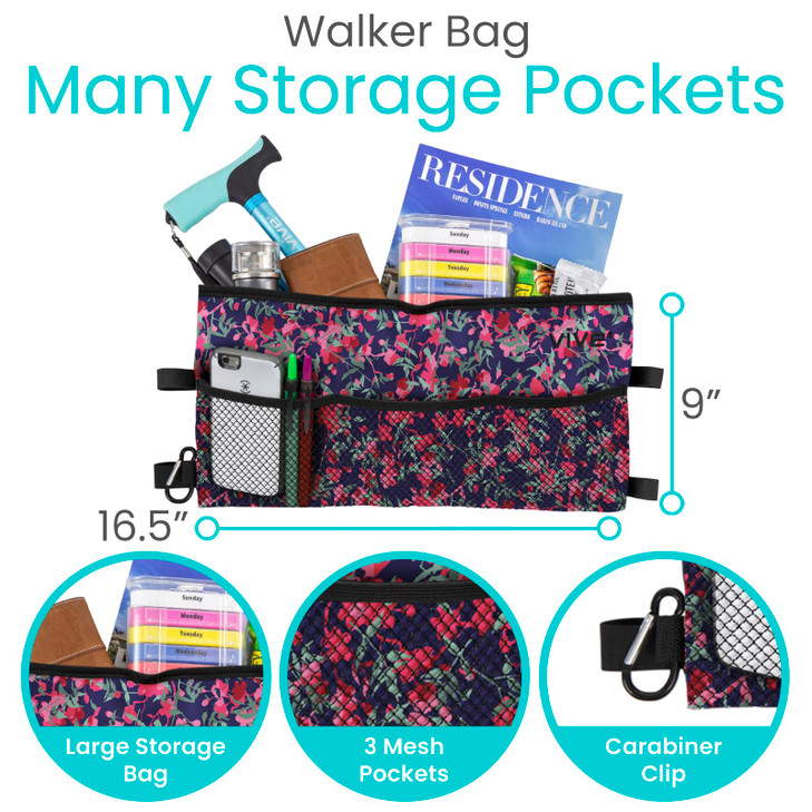 Vive Walker Bag - Accessories Wheelchair Basket Pouch (Water Resistant)