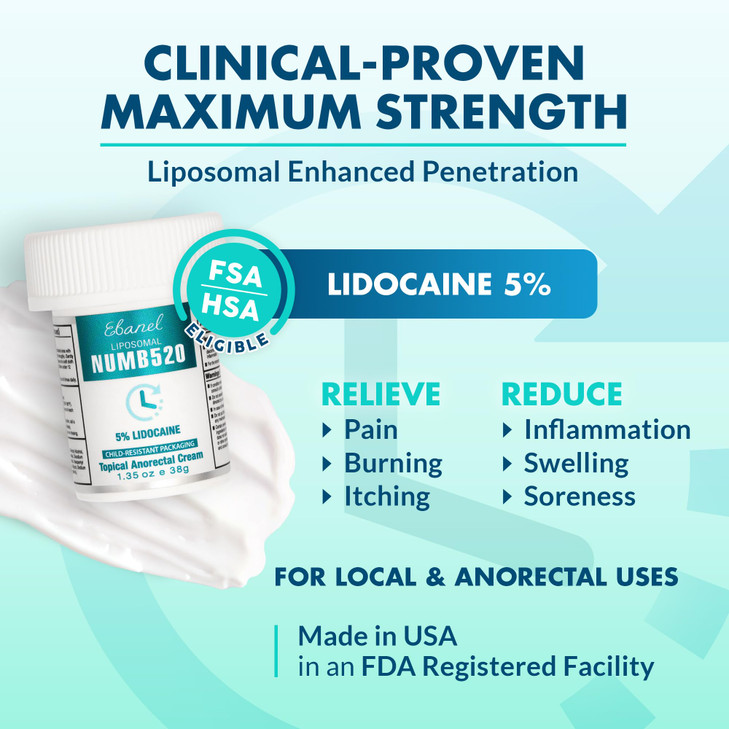 Ebanel 5% Lidocaine Numbing Cream, Pain Relief Burn Itch Numb Cream, Maximum
