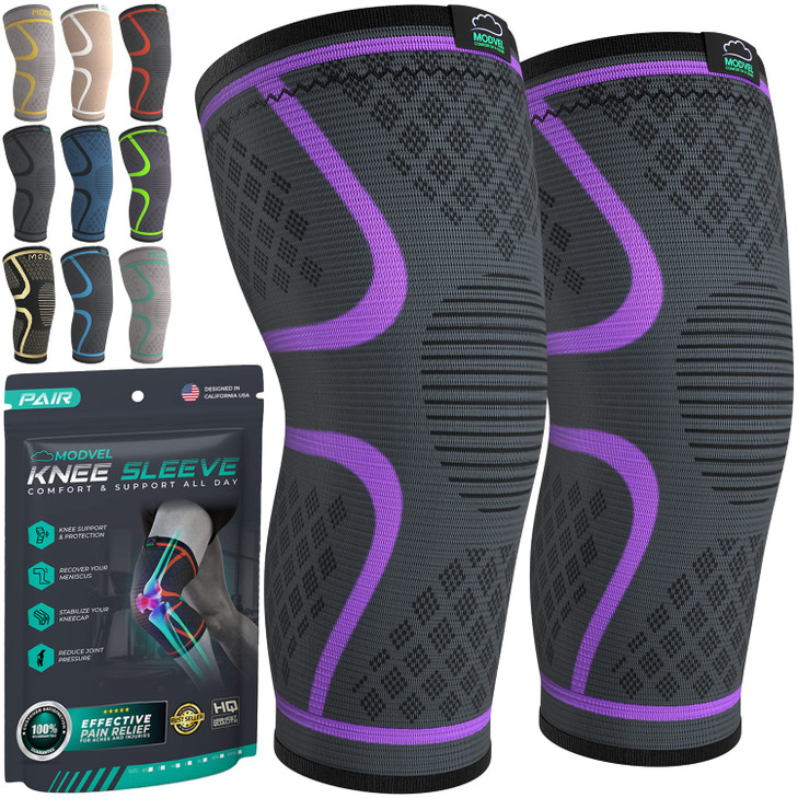 Modvel Compression Knee Brace for Women & Men, 2-Pack Knee Brace for Running