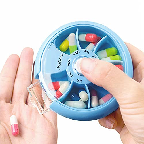 INVODA Weekly Pill Organizer 7 Compartment Rotating Pill Box for Daily
